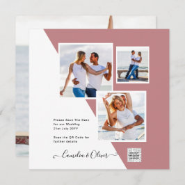 Stoffige ROZE Foto Huwelijksuitnodiging QR Code Be
