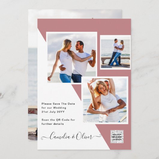 Stoffige ROZE Foto Huwelijksuitnodiging QR Code Be Kaart (Voorkant / Achterkant)