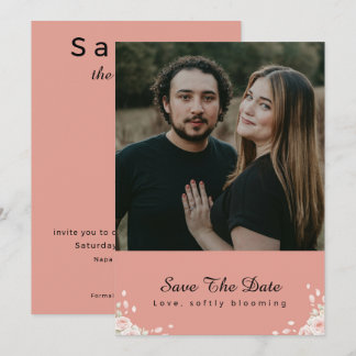 Stoffige Roze Gefluisterde Bloemblad Modern Script Save The Date