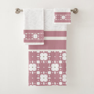 Stoffige Roze Geometrisch Bloemmotief Reliëfpatroo Bad Handdoek
