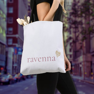 Stoffige Roze Gepersonaliseerde Naam Gouden Luipaa Tote Bag