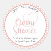 Stoffige Roze Gingham Baby Shower Favor Sticker (Voorkant)