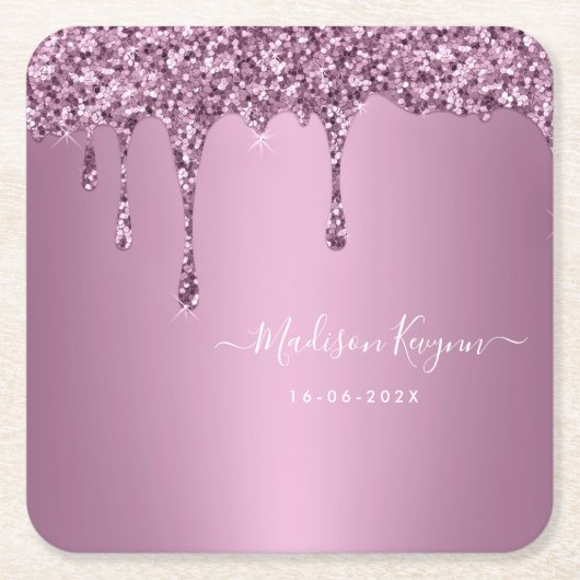 Stoffige Roze Glitter Bruiloft Kartonnen Onderzetters (Voorkant)