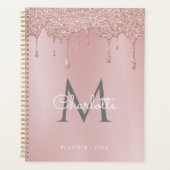 Stoffige Roze Glitter Druppels Monogram Script 202 Planner (Voorkant)