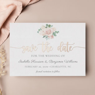 Stoffige Roze Goud Save The Date Aankondiging