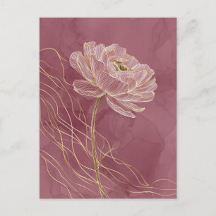 Stoffige Roze Gouden Bloem Lijn Kunst Elegant Briefkaart