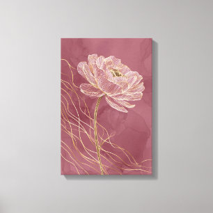 Stoffige Roze Gouden Bloem Lijn Kunst Minimalistis Canvas Afdruk