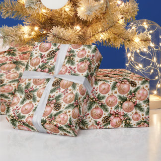 Stoffige roze gouden kerstboomornament dennen takj cadeaupapier