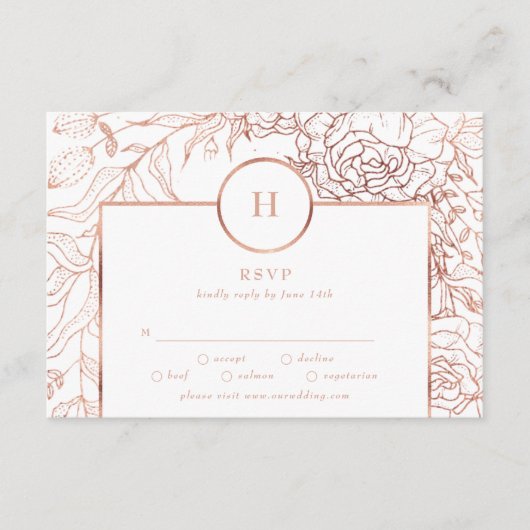 Stoffige Roze Gouden Klassieke Monogram Krans Brui RSVP Kaartje (Voorkant)