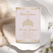 Stoffige Roze Gouden Tiara Prinses Quinceañera  Kaart