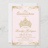 Stoffige Roze Gouden Tiara Prinses Quinceañera  Kaart (Voorkant)