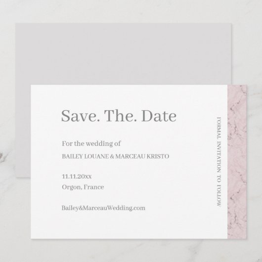 Stoffige Roze Grijs Witte Marmeren Trouwkaart Kaart (Voorkant / Achterkant)