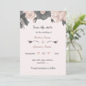 Stoffige roze grijze bloemen geweldig red de datum kaart (Staand voorkant)