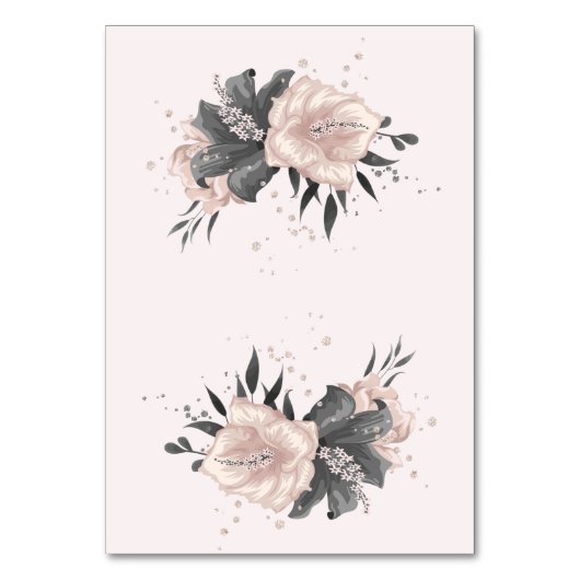 Stoffige roze grijze bloemen glitter zitgrafiek kaart (Achterkant)