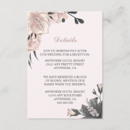 Stoffige roze grijze bloemen, knoppen & bloemblaad informatiekaartje