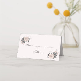 stoffige roze grijze bloemen zwarte bladeren & gli plaatskaartje