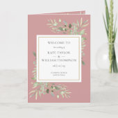 Stoffige Roze Groene Blad Bruiloft Programma (Voorkant)