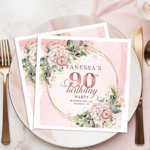 Stoffige Roze Groene Bloem 90ste Verjaardagsfeest Servet