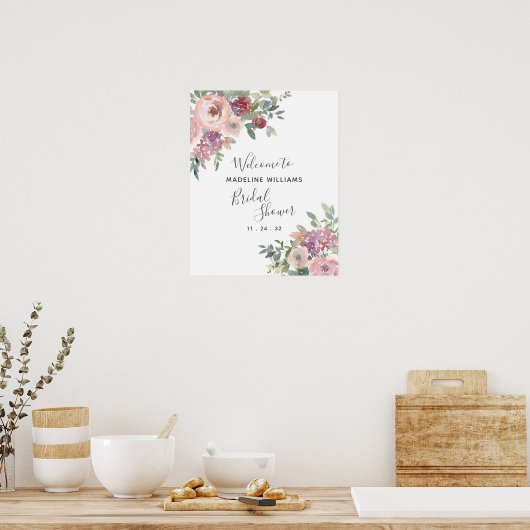 Stoffige Roze Groene Bruids Uitnodiging Poster (Keuken)