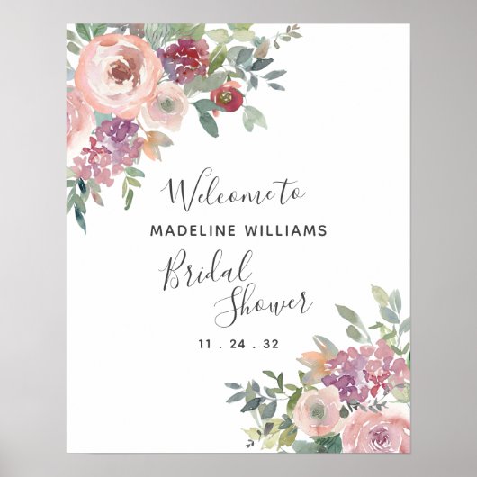 Stoffige Roze Groene Bruidsuitnodiging Poster (Voorkant)