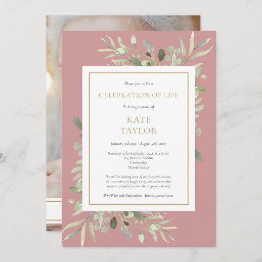 Stoffige Roze Groene Fotofeest ter nagedachtenis a Kaart (Voorkant / Achterkant)