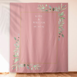 Stoffige Roze Groene Huwelijksfotohokje Achtergron Wandkleed