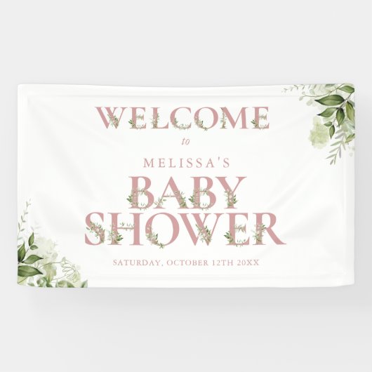 Stoffige Roze Groene Letter Baby Shower Welkom Spandoek (Horizontaal)