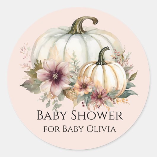 Stoffige Roze Herfst Bloemen Witte Pompoen Baby sh Ronde Sticker (Voorkant)