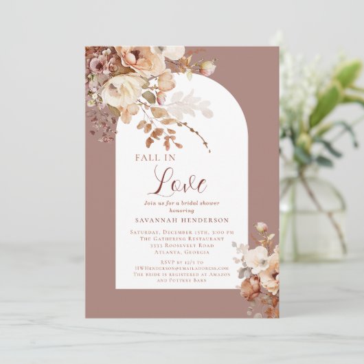 Stoffige roze Herfst in liefde bloemig Vrijgezelle Kaart (Staand voorkant)