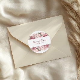 Stoffige Roze Hortensia Trouw Ronde Sticker 
