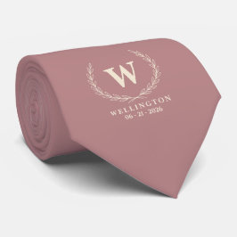 Stoffige Roze Ivoor Laurier Monogram Huwelijksnaam Stropdas