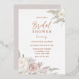 Stoffige Roze & Ivoren Bloemige Bruidsmeisjesfeest Folie Uitnodiging