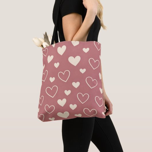 Stoffige Roze Ivoren Harten Tote Bag (Dichtbij)