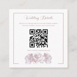 Stoffige Roze Kalligrafie QR Code Huwelijk Informatiekaartje