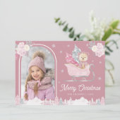 Stoffige Roze Kerstboom Schattigee Teddy Arch Foto Feestdagenkaart (Staand voorkant)