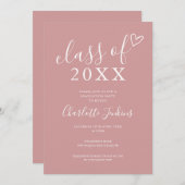 Stoffige Roze Klas van Script Hart Afstudeerfeest Kaart (Voorkant / Achterkant)