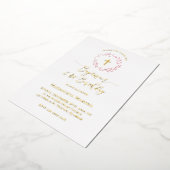 stoffige roze krans Doop en 1e Verjaardag Folie Uitnodiging (Gedraaid)