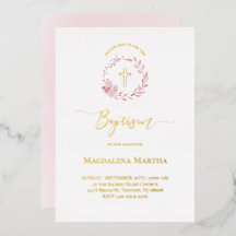 stoffige roze krans waterverf Doop Uitnodiging