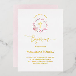 stoffige roze krans waterverf Doop Uitnodiging