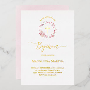 stoffige roze krans waterverf Doop Uitnodiging