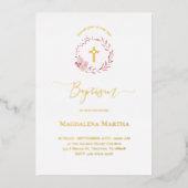 stoffige roze krans waterverf Doop Uitnodiging (Voorkant)