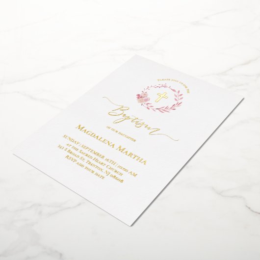 stoffige roze krans waterverf Doop Uitnodiging (Gedraaid)