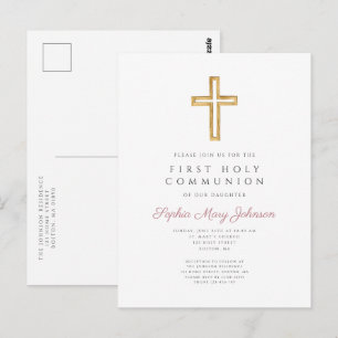 Stoffige Roze Kruis Religieuze Jongen Eerste Commu Briefkaart