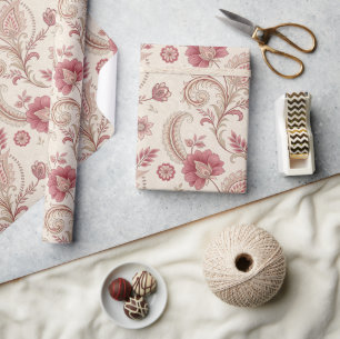 Stoffige Roze Krullen Bloemrijke Franse Toile Cadeaupapier