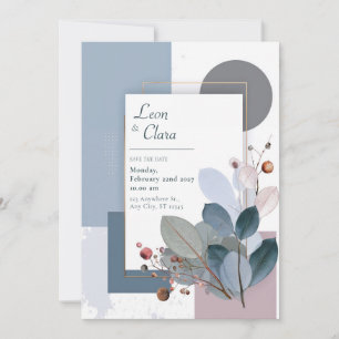 Stoffige Roze Leisteen Blauwe Geometrische Blad Br Kaart