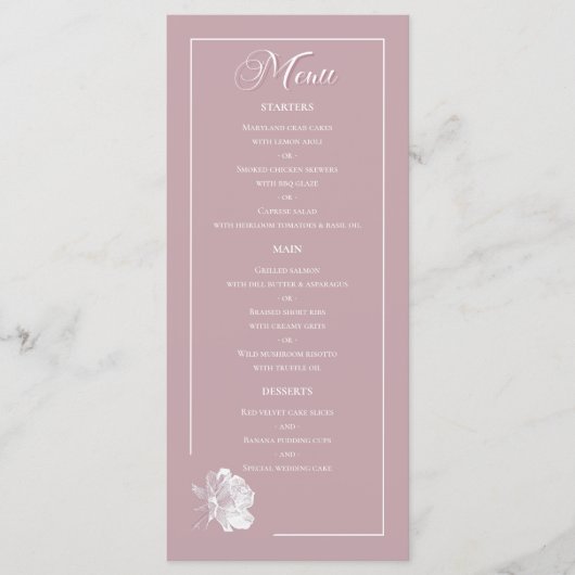 Stoffige Roze Lijn Kunst Roos Eetservies Details T Menu (Voorkant)