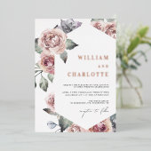 Stoffige Roze Loof Modern Bruiloft Folie Uitnodiging (Staand Voorkant)