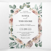 Stoffige Roze Mauve Roos Bloemige Geometrische Tro Drieluik Aankondiging (Binnenkant midden)