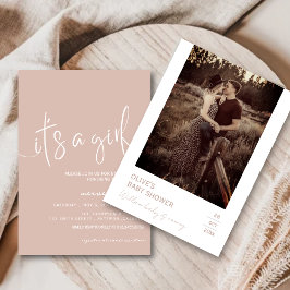 Stoffige Roze Minimaal Rustieke het is een meisje  Kaart