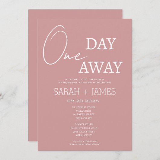 Stoffige Roze Minimalistische Proefhuwelijksdiner Kaart (Voorkant / Achterkant)